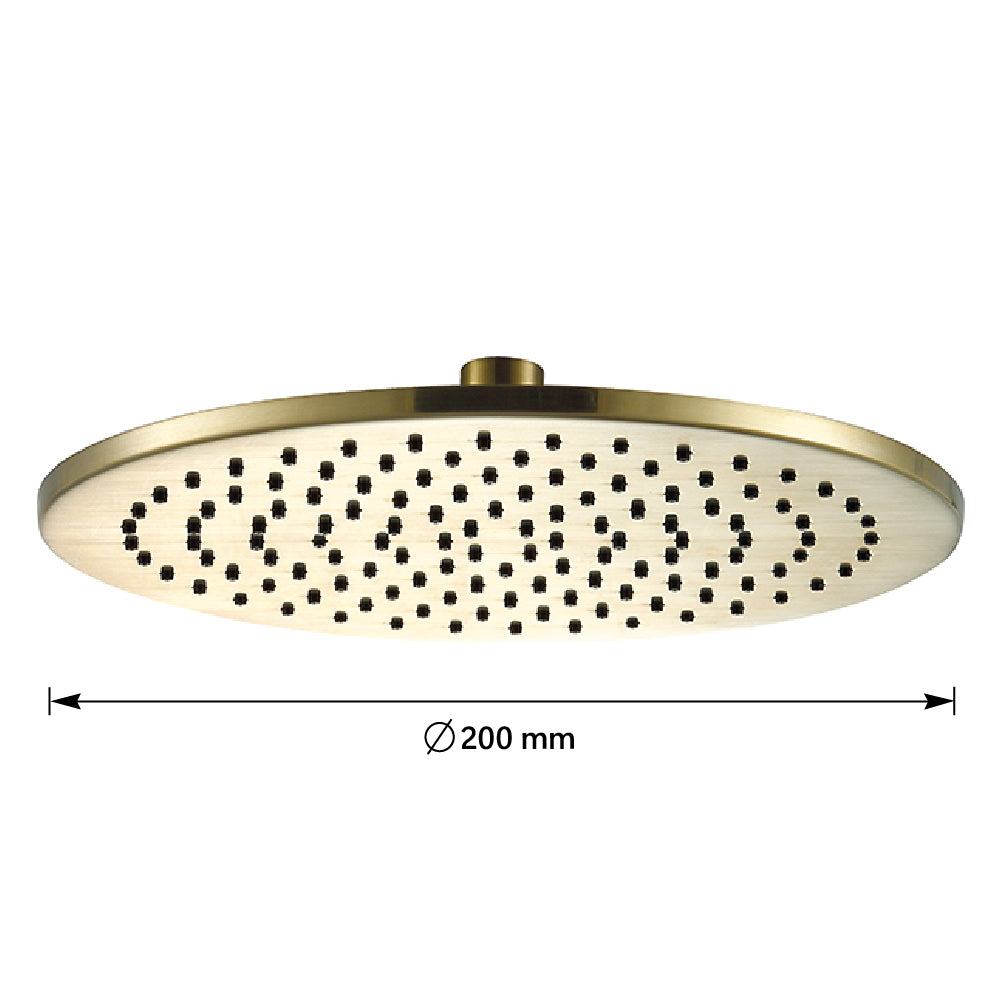 brushed brass 200mm rain shower head 