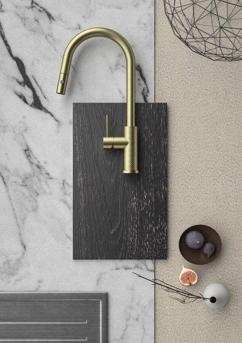 Tapron Gold Kitchen Tap with Pull Out Spray - Brushed Brass