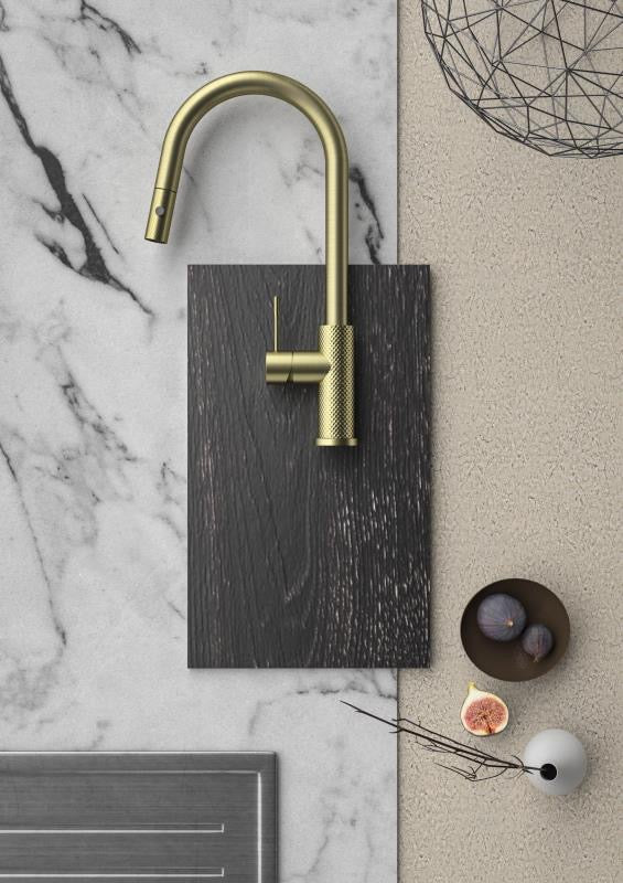 Tapron Brushed Gold Kitchen Tap with Pull Out Spray - Brushed Brass