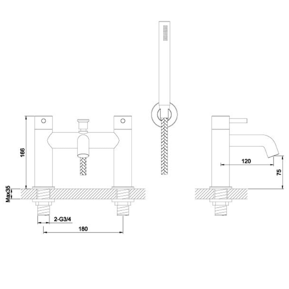 brushed steel bath tap - Technical Drawing-Tapron