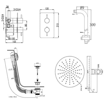 Chrome Thermostatic Concealed Shower Set with Overflow Bath Filler Secondary image