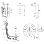Chrome Thermostatic Concealed Shower Technical Drawing