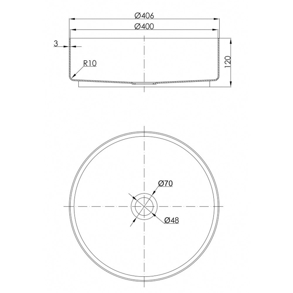 countertop basin technical drawing-tapron