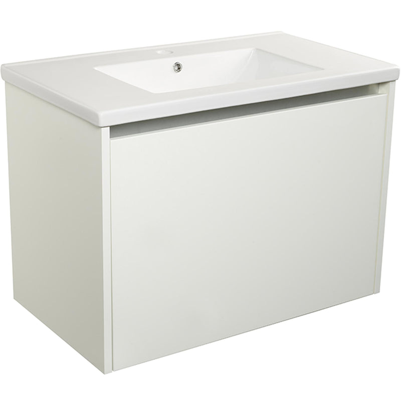 white large vanity unit with porcelain basin 2  large drawers and internal lighting