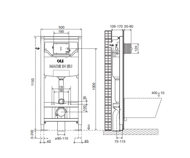 concealed wc cistern with wall hung frame