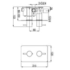 Thermostatic 1 Outlet Shower Valve - Vertical  dimensions tapron