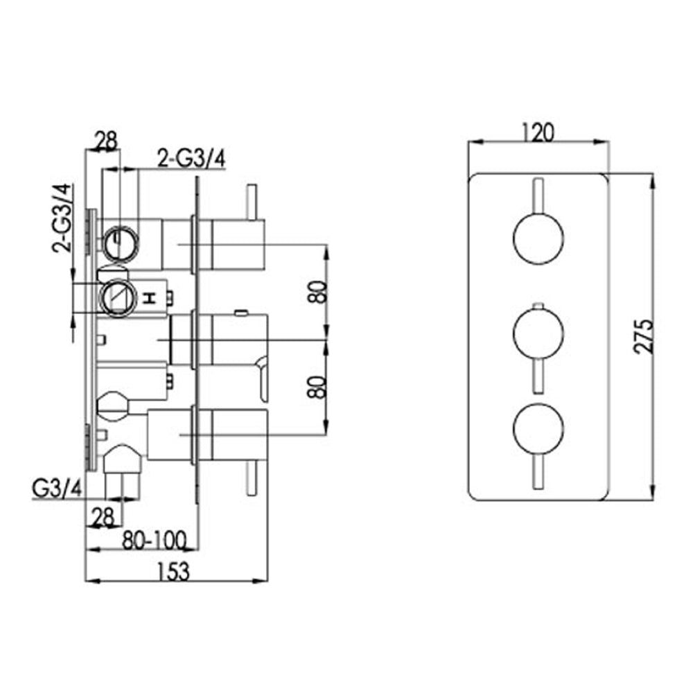 buy concealed thermostatic shower valve from tapron technical drawing