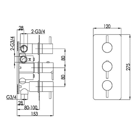 buy concealed thermostatic shower valve from tapron technical drawing