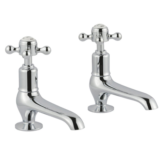 Couple of chrome finish bathroom pillar taps long nose basin taps crosshead 1800