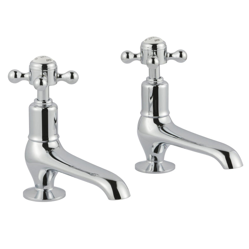 Couple of chrome finish bathroom pillar taps long nose basin taps crosshead