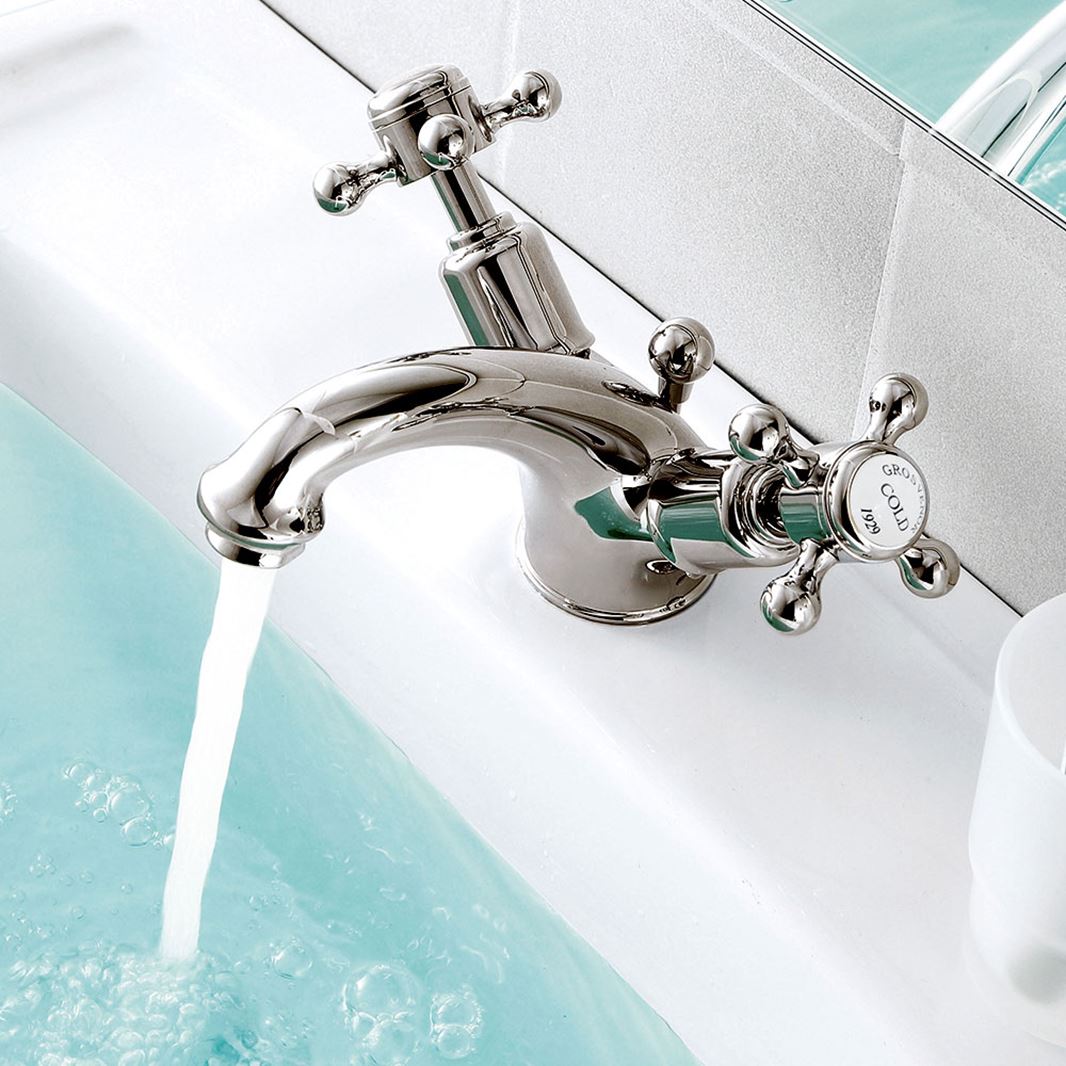 traditional crosshead basin mixer tap with pop up waste