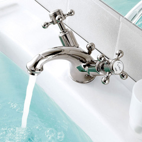 traditional crosshead basin mixer tap with pop up waste