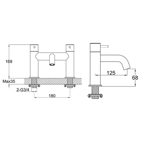 deck mounted basin mixer technical drawing-tapron