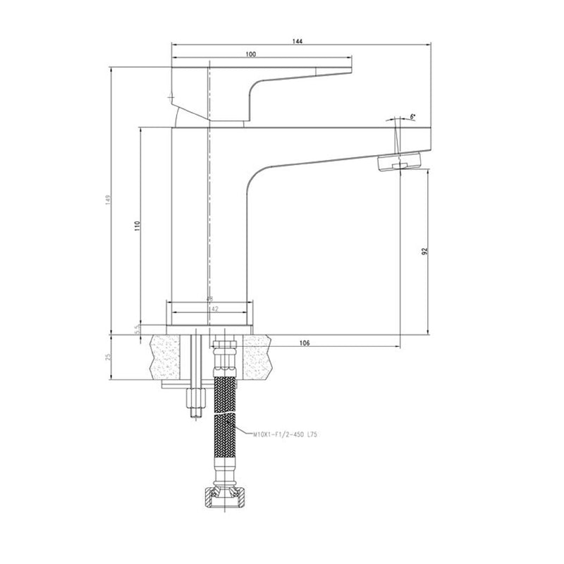 shop chrome bathroom sink mixer tap tapron technical drawing