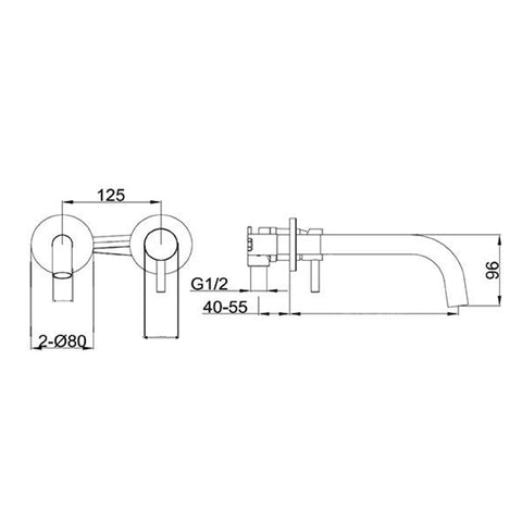 mono mixer tap technical drawing-tapron
