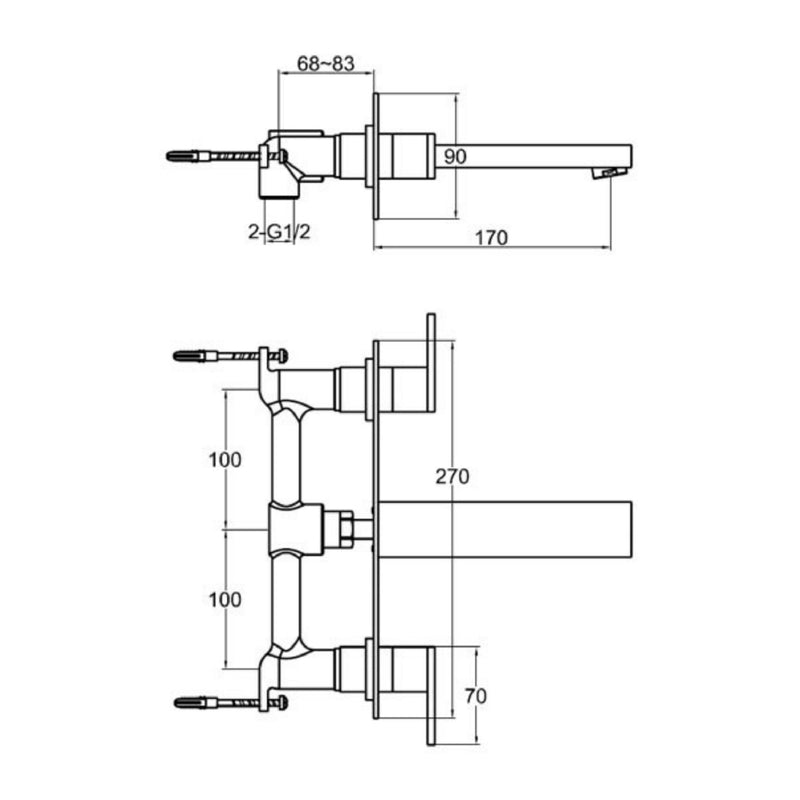 shop 3 hole basin mixer tap tapron technical drawing 