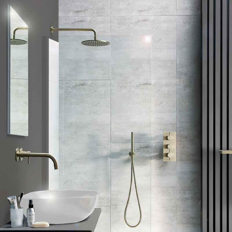 Gold Shower Head & Wall Mounted Shower Arm - 200mm