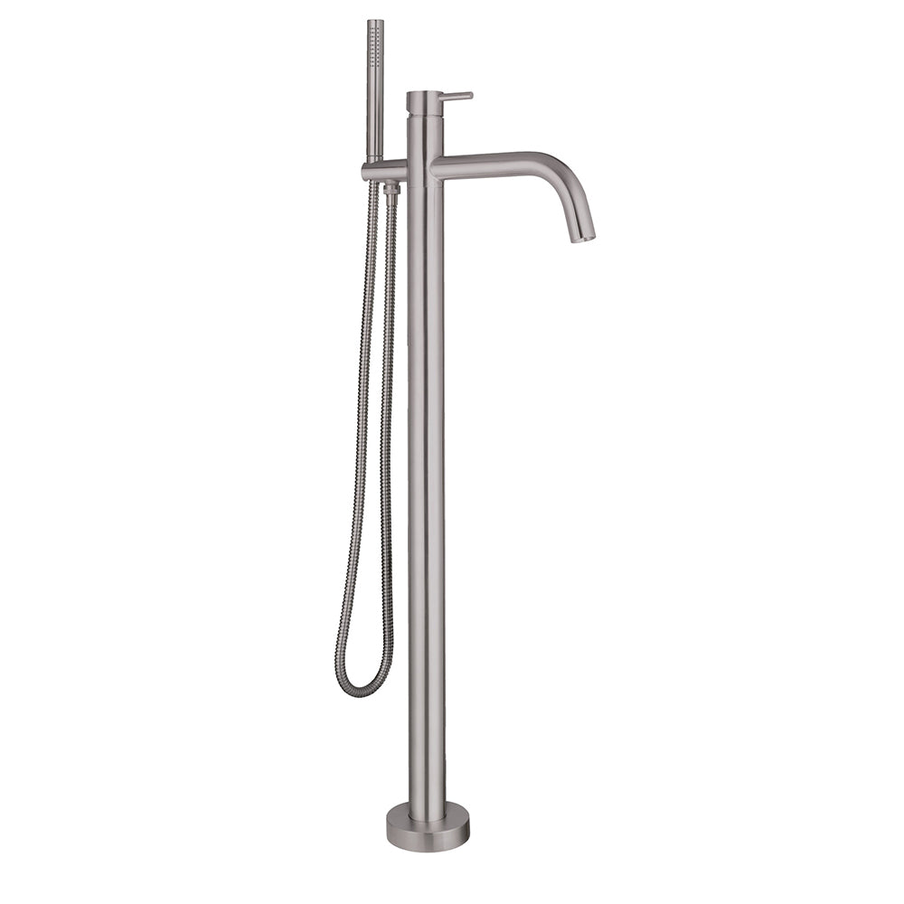 brushed stainless steel floor mounted bath shower mixer tap with shower handset -Tapron