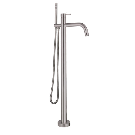 brushed stainless steel floor mounted bath shower mixer with handset -Tapron 1000