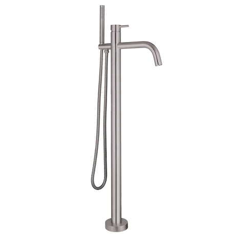 brushed stainless steel floor mounted bath shower mixer with handset -Tapron