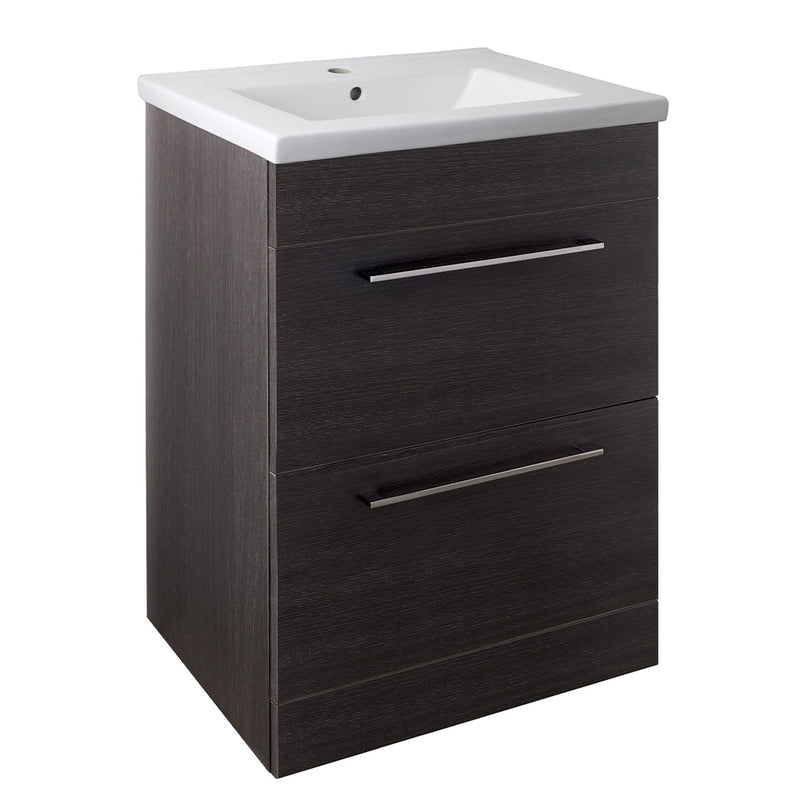 Black 445mm Free Standing Bathroom Cabinets with Basin and Two Drawers [PFS601BK + P600BS]