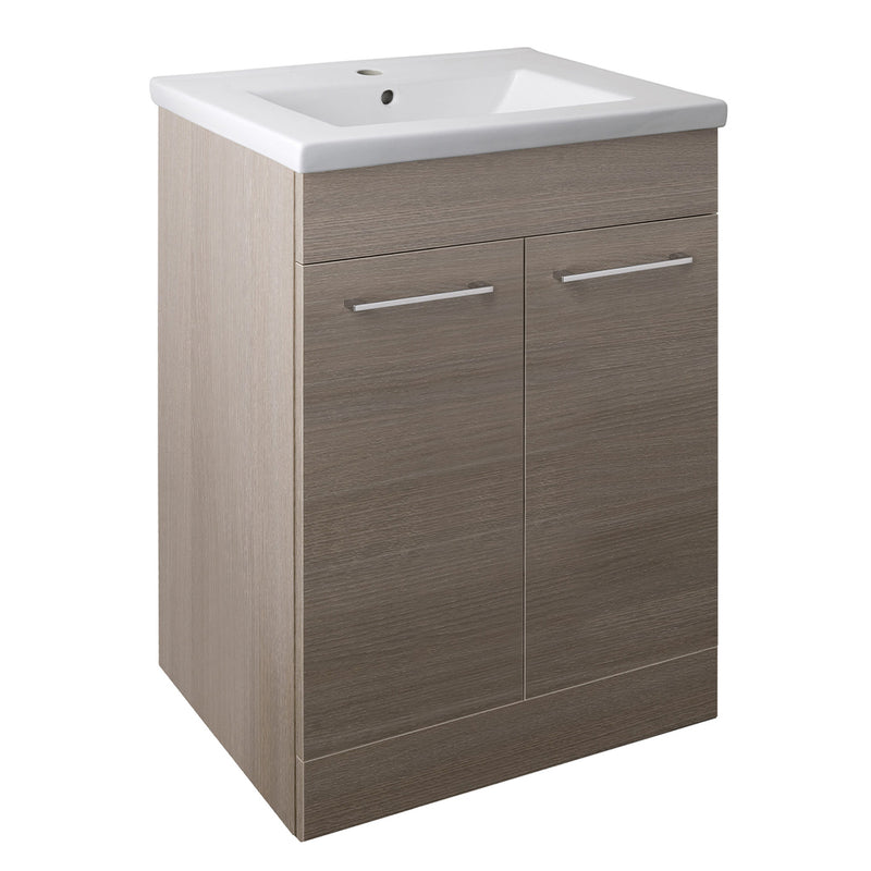 Grey 2 Door Bathroom Free standing Bathroom Cabinet with Basin [PFS602GR + P600BS]