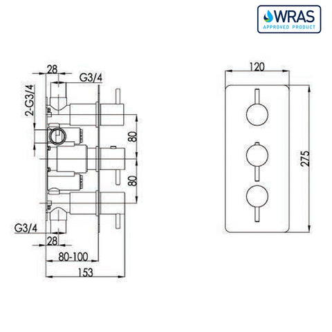 concealed shower valve technical drawing-tapron