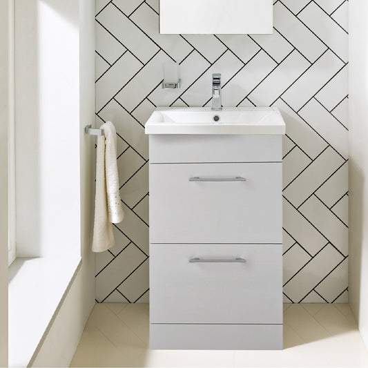 Floor Standing Vanity Unit with Basin and White Drawers