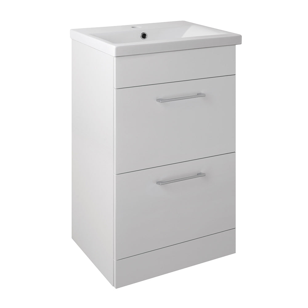 floor standing bathroom cabinet with basin and drawers