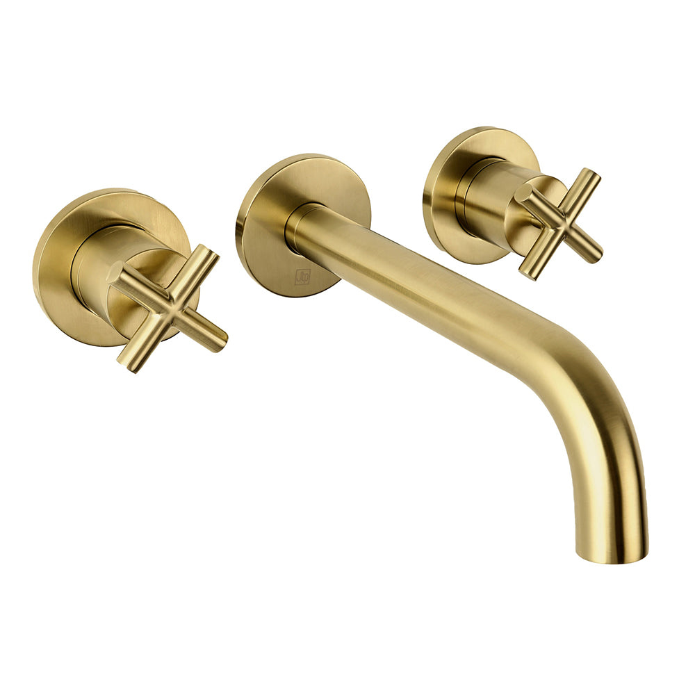 Brushed Brass 3 Hole Basin Mixer Tap - Gold Secondary image
