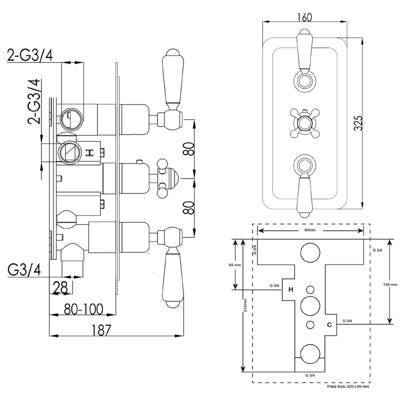 Concealed Shower Valve Technical Drawing