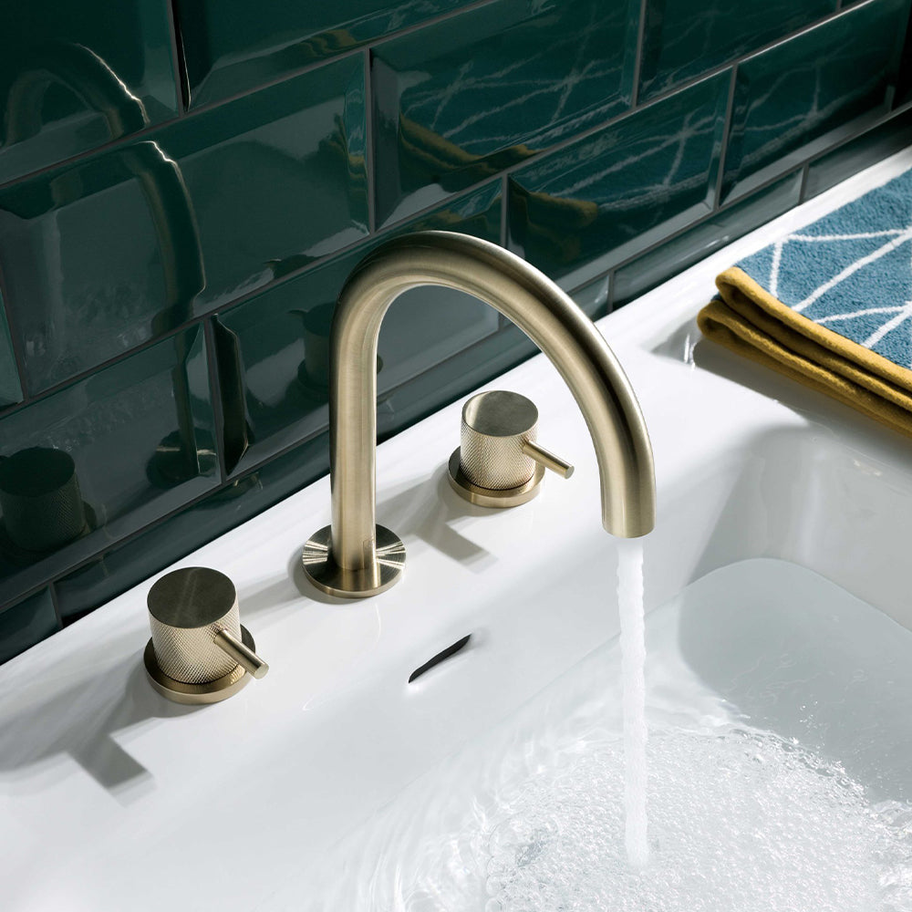 3 hole brushed brass basin mixer tap 