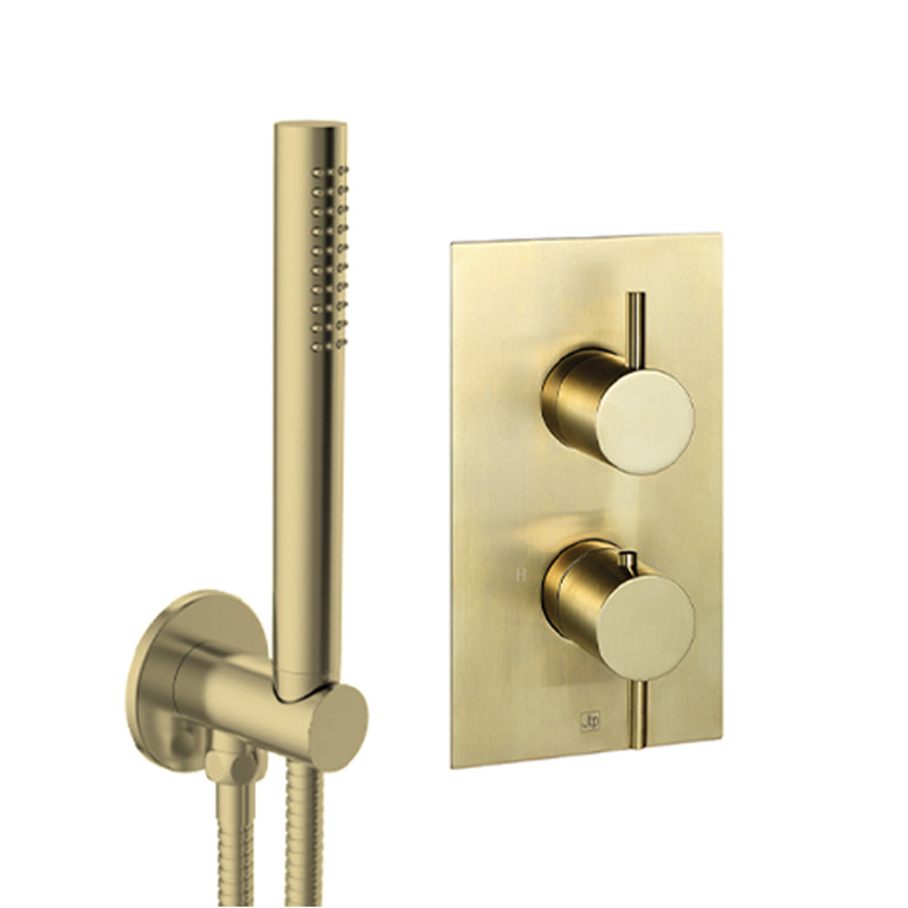 Concealed Shower Valve 2 Outlet - Fixed Showerhead & Handset - Brushed Brass Secondary image