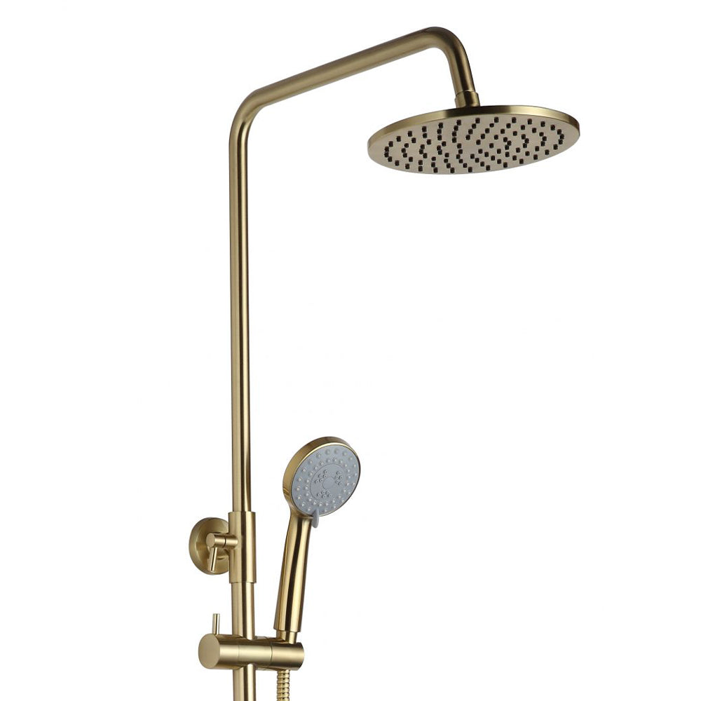Brushed brass exposed shower system