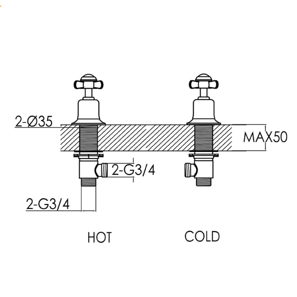 Pinch Gold Panel Valves 3/4 Technical drawing