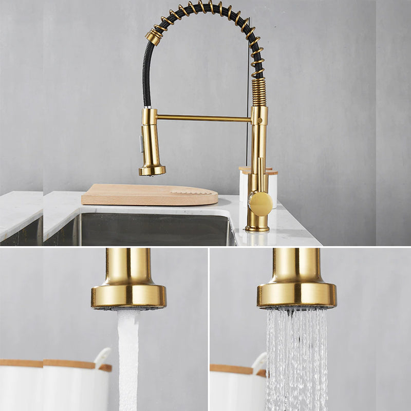 Brushed Gold Kitchen Taps | Gold Kitchen Tap Pull Out | Tapron UK