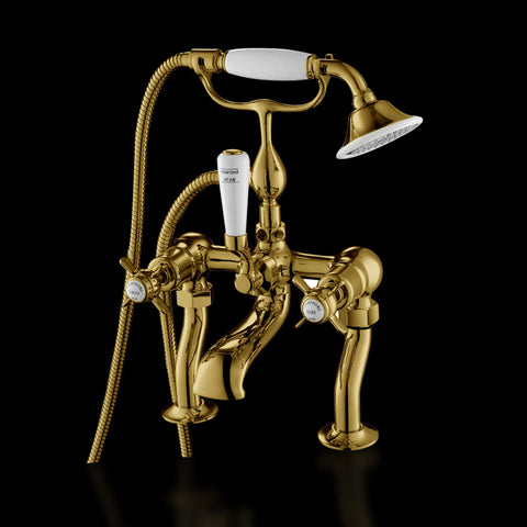 Gold Pinch Deck Mounted Bath Shower Mixer with Kit