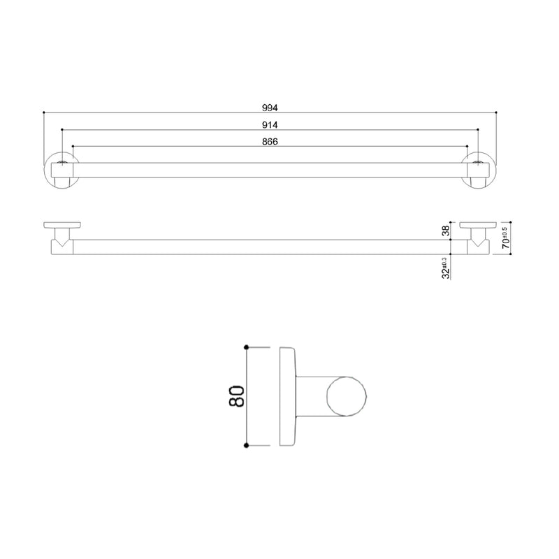 chrome grab rail for bathroom technical drawing-tapron