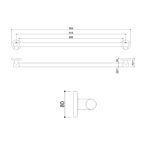chrome grab rail for bathroom technical drawing-tapron