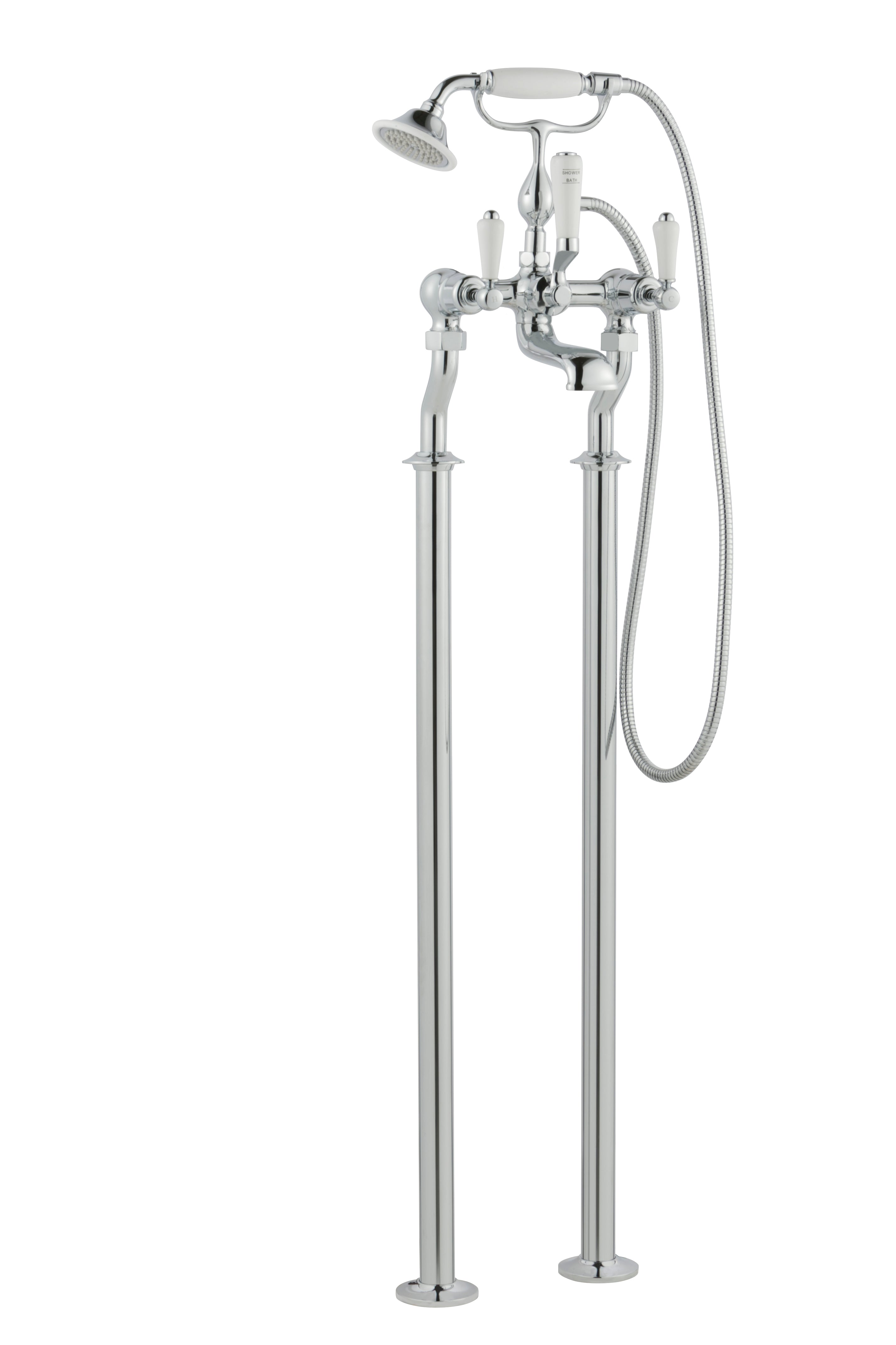 Traditional Floorstanding Bath Tap with Shower Attachment - Brushed Nickel Secondary image
