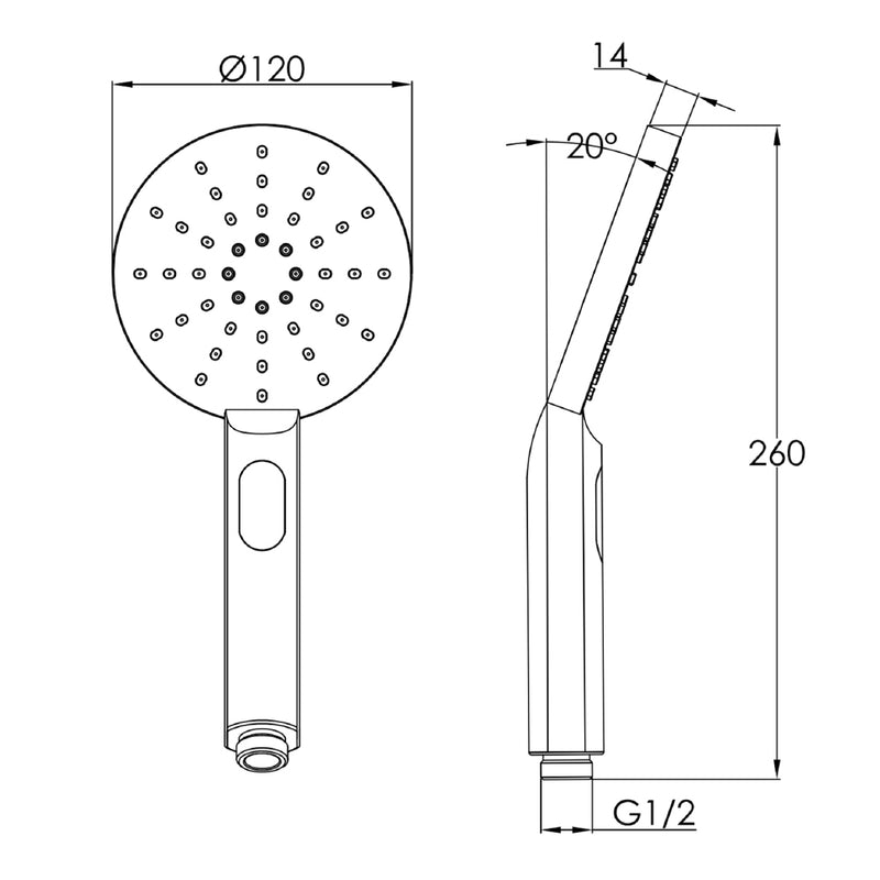 rainfall shower head with handheld Technical Drawing