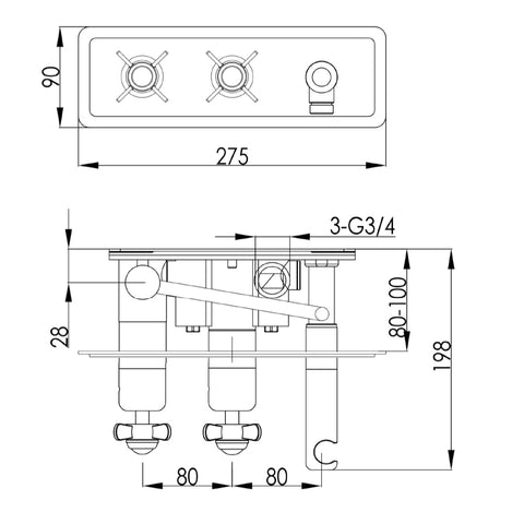 shower mixer valves Technical Drawing -Tapron