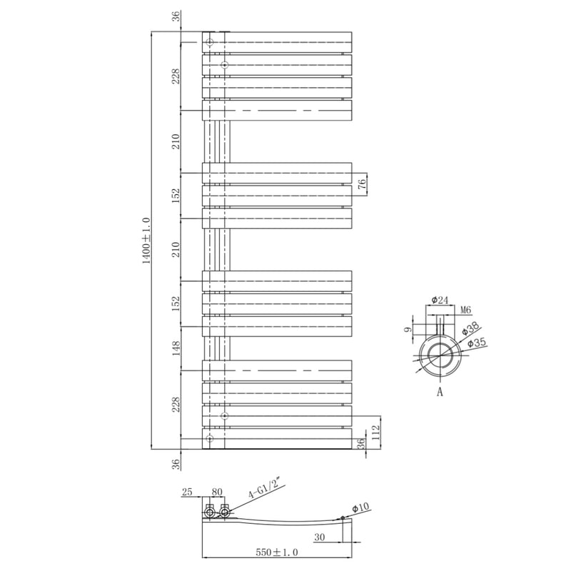 technical Drawing Brushed Brass Towel Rail