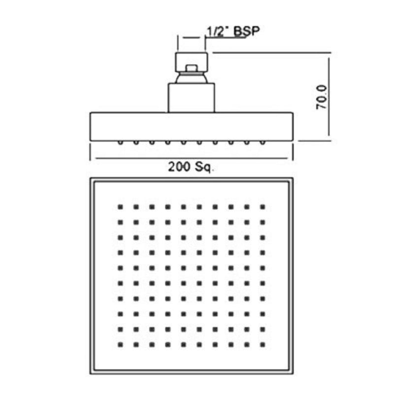 Square Rainfall Shower Head Technical Drawing