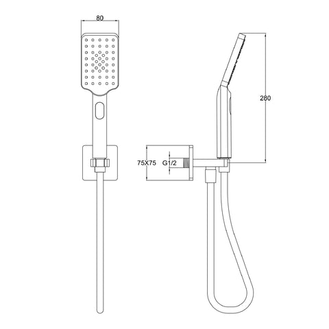 brushed gold shower kit with handset technical drawing-tapron