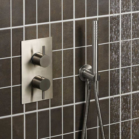 Inox Brushed Stainless Steel 3 Outlet Thermostatic Concealed Outlet Shower Valve - Vertical