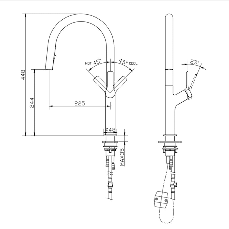 Technical Drawing gold kitchen tap