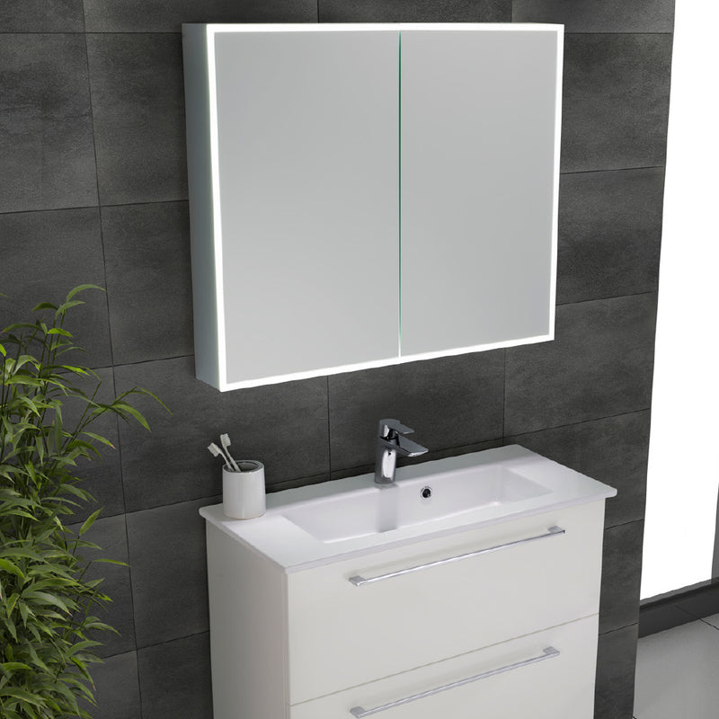 Mirror Cabinet with Shaving Socket and Heated Pads - 820x700mm