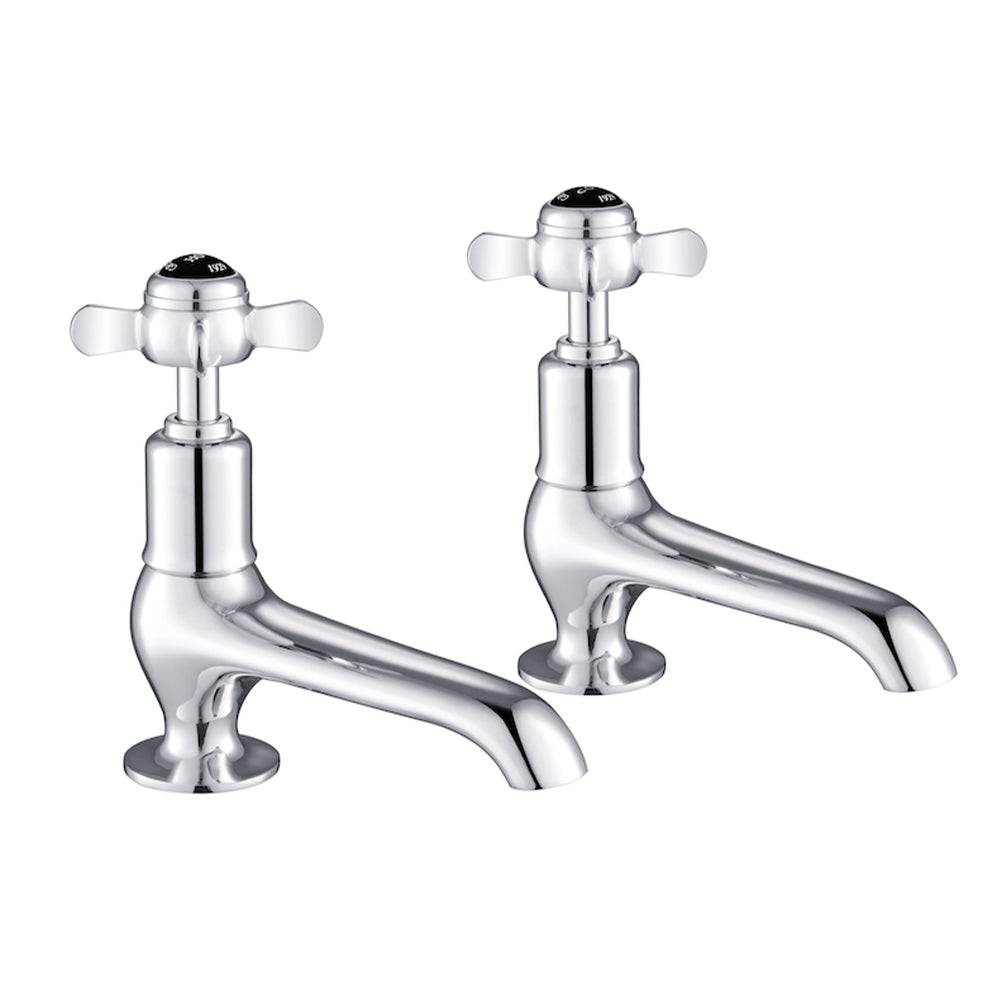 Black Pinch Long Nose Basin Pillar Chrome Taps