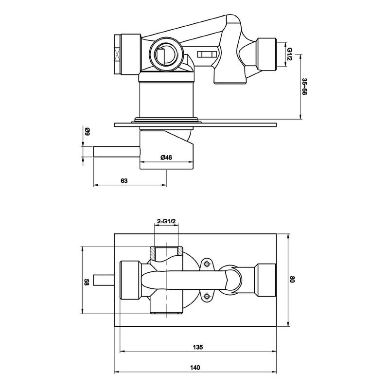 Single-Lever Manual Concealed Shower Valve- Chrome Tapron technical drawing